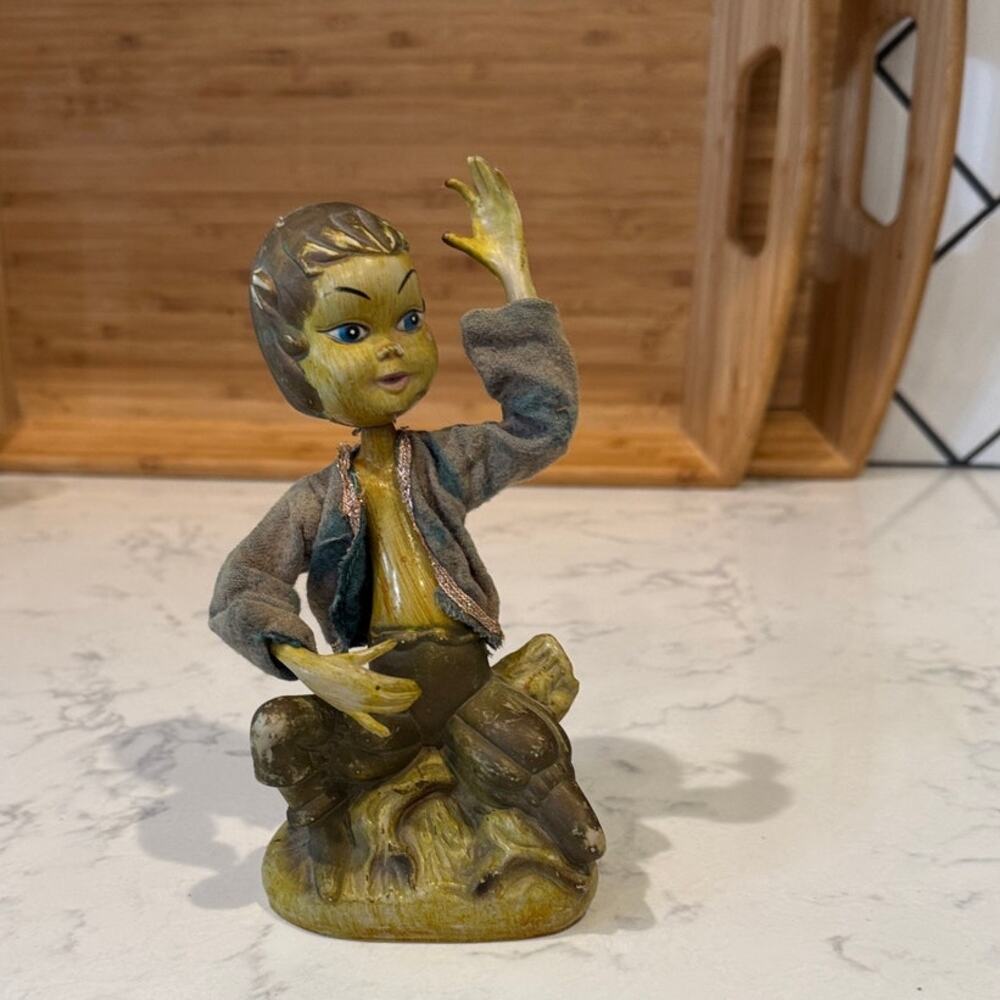 Vintage Tilso Golden Fantasy Pixie Elf Figurine mid-century kitsch style